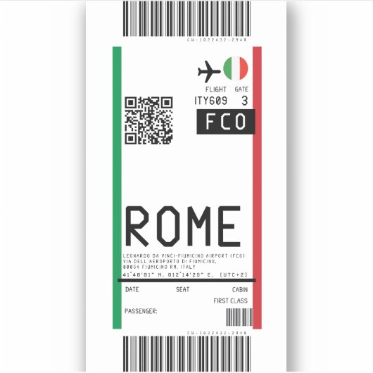 Instapkaart naar Rome (FCO) Sticker (Voorkant)