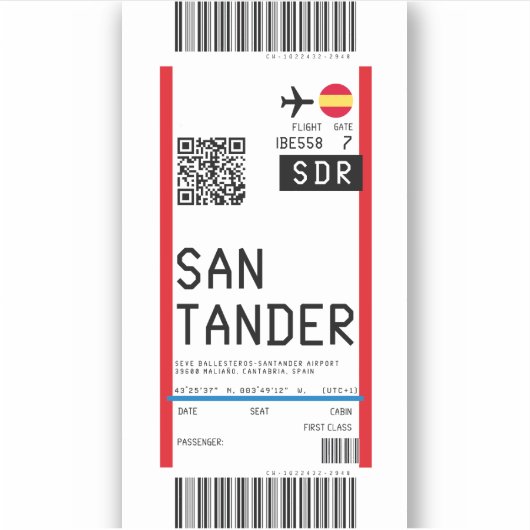 Instapkaart naar Santander (SDR) Sticker (Voorkant)