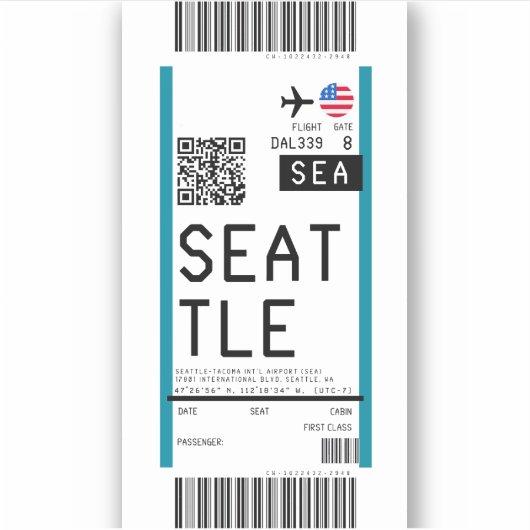 Instapkaart naar Seattle (ZEE) Sticker (Voorkant)