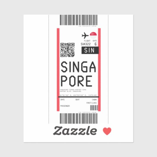 Instapkaart naar Singapore (SIN) Sticker (Vel)