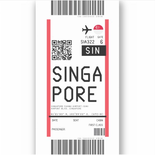 Instapkaart naar Singapore (SIN) Sticker (Voorkant)