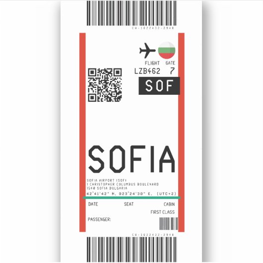 Instapkaart naar Sofia (SOF) Sticker (Voorkant)