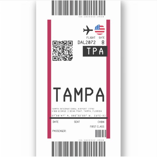 Instapkaart naar Tampa (TPA) Sticker (Voorkant)