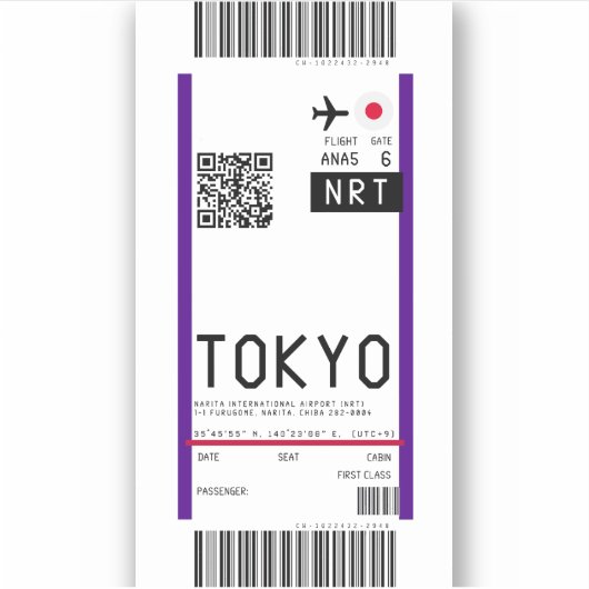 Instapkaart naar Toyko (NRT) Sticker (Voorkant)