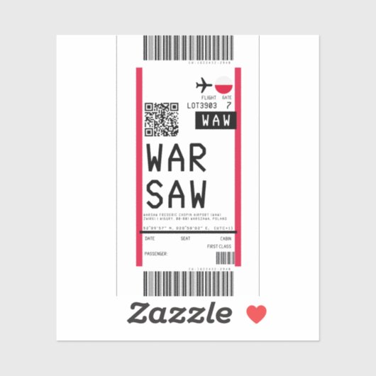 Instapkaart naar Warschau (WAW) Sticker (Vel)