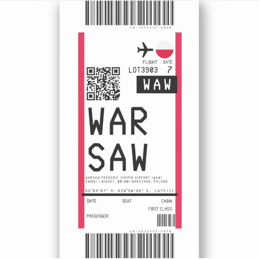 Instapkaart naar Warschau (WAW) Sticker (Voorkant)