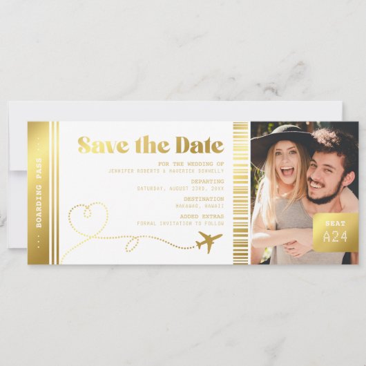 Instapkaart Nep Goud Save the Date Ticket (Voorkant)
