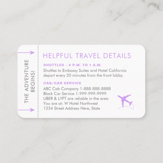 Instapkaart Pass Ticket Place Card Lila Paars (Achterkant)