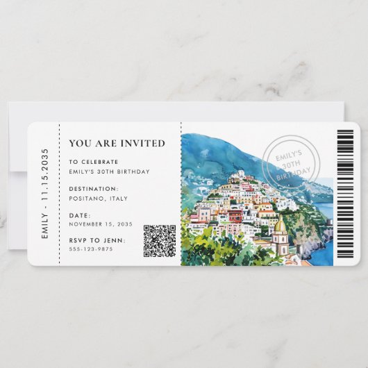 Instapkaart Positano Amalfi Kust Verjaardag Save The Date (Voorkant)