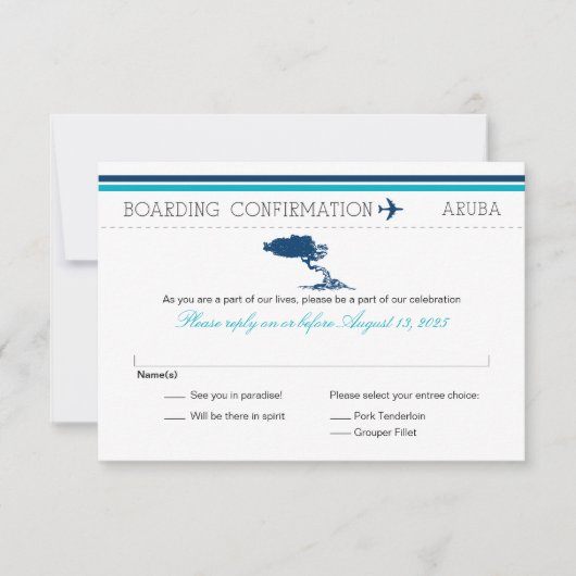 Instapkaart RSVP naar Aruba Kaartje (Voorkant)