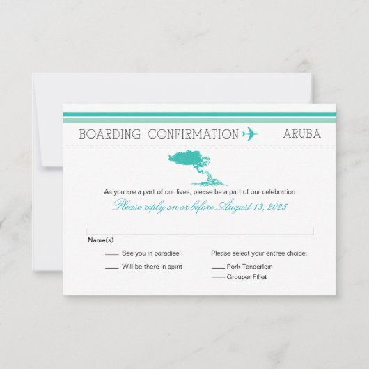 Instapkaart RSVP naar Aruba Kaartje (Voorkant)