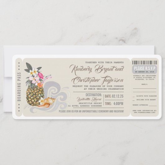 instapkaart | Strandananas | Trouwticket Kaart (Voorkant)