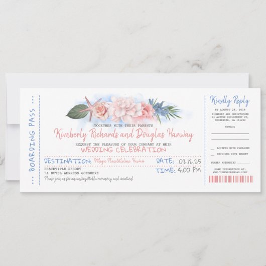 instapkaart | Tropisch strand | Trouwticket Kaart (Voorkant)