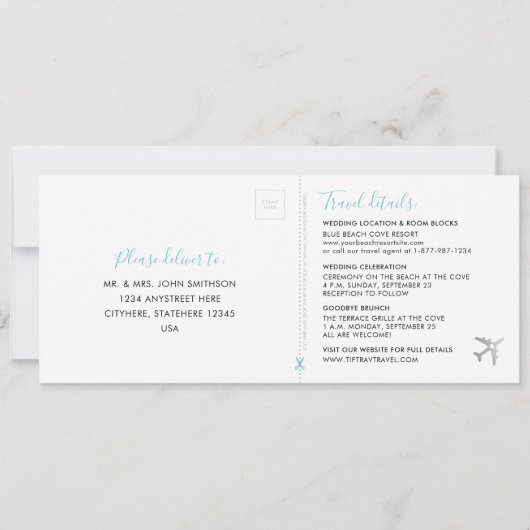 Instapkaart Vliegticket All-In-One Uitnodiging (Achterkant)