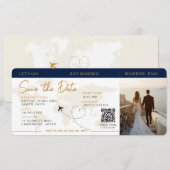 Instapkaart Vliegticket Save The Date Wedding Kaart (Voorkant / Achterkant)