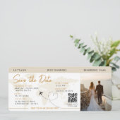Instapkaart Vliegticket Save The Date Wedding Kaart (Staand voorkant)