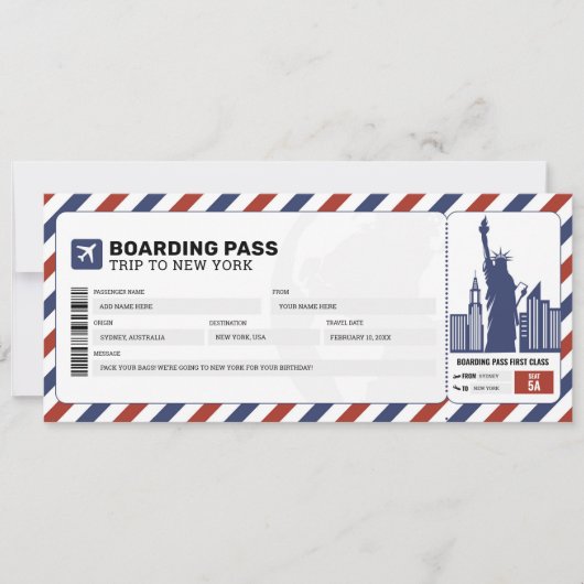 Instapkaart voor reizen per vliegtuig New York Kaart (Voorkant)