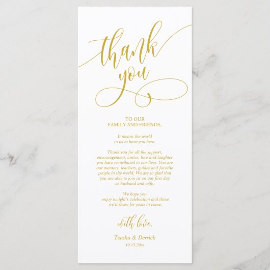 Instelbare plek Dank u, kalligrafiekaarten Programmakaart (Voorkant)