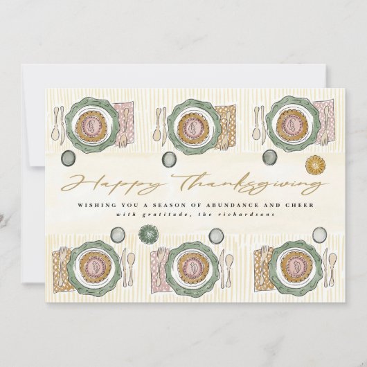Instelling Thanksgiving tabel geïllustreerd Feestdagenkaart (Voorkant)