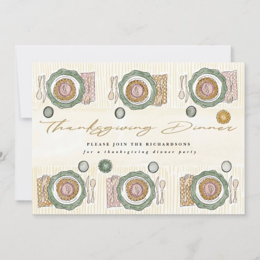 Instelling Thanksgiving tabel geïllustreerde uitno Feestdagenkaart (Voorkant)