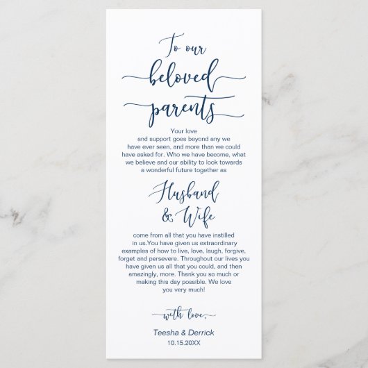 Instelling van de eetplek, bedankt marineblauw, ka programmakaart (Voorkant)