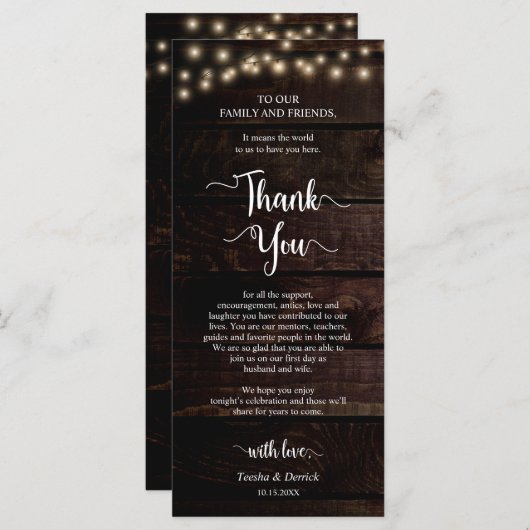 Instelling van de eetplek Dank u wel, Rustic Kraft Programmakaart (Voorkant / Achterkant)