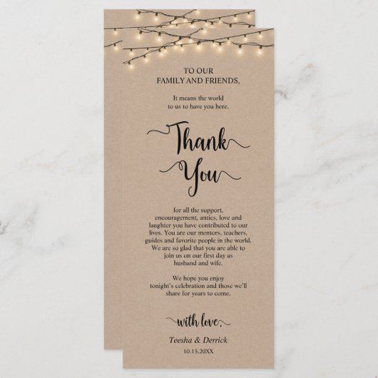 Instelling van de eetplek Dank u wel, Rustic Kraft Programmakaart (Voorkant / Achterkant)