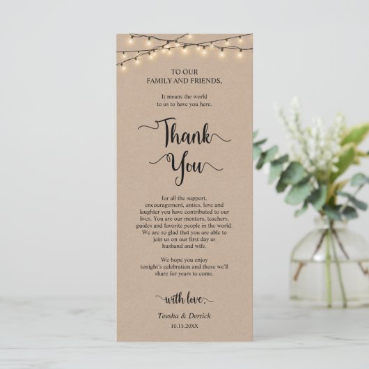 Instelling van de eetplek Dank u wel, Rustic Kraft Programmakaart (Staand voorkant)