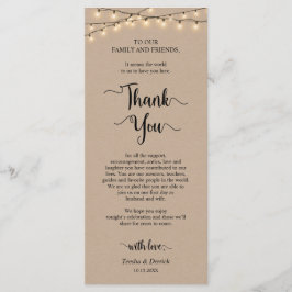 Instelling van de eetplek Dank u wel, Rustic Kraft Programmakaart