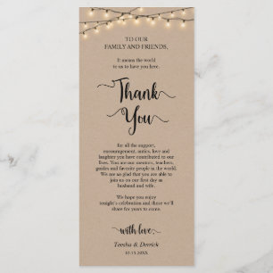 Instelling van de eetplek Dank u wel, Rustic Kraft Programmakaart