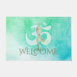 Instructeur Meditation Yoga Pose Om Symbol Welkoms Deurmat