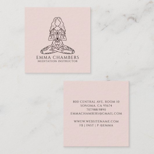 Instructeur voor Meditor Lotus Pose Pink Vierkante Visitekaartje (Voorkant / Achterkant)