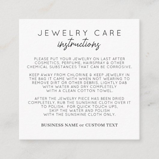 Instructie voor juwelen - Hartelijk dank voor uw L Informatiekaartje (Voorkant)