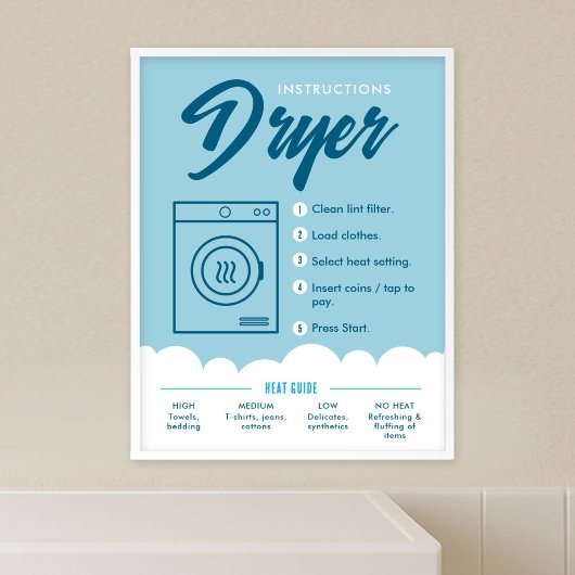 Instructiebord voor tumbler-droger wasstraat poste poster