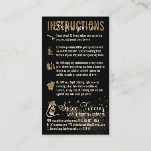 Instructies Spray Tan Voor- en Nazorggids Visitekaartje (Voorkant)