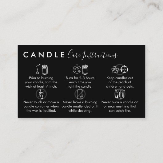 Instructies voor Black Candle Care Visitekaartje (Achterkant)
