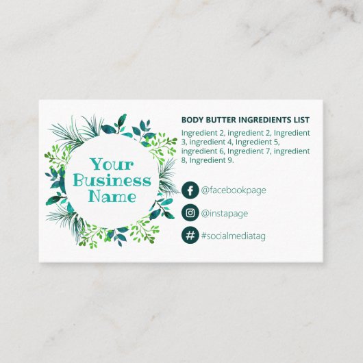 Instructies voor blauwgroen olievloeistoffen visitekaartje (Voorkant)