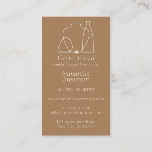 Instructies voor de bruine beige Pottery Vase Cera Visitekaartje (Achterkant)