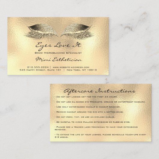 Instructies voor de nazorg, as metalen glas goud visitekaartje (Voorkant / Achterkant)