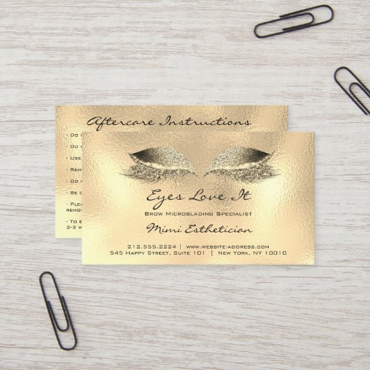 Instructies voor de nazorg, as metalen glas goud visitekaartje (Voorkant / Achterkant in situ)