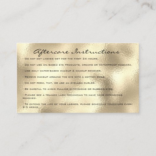 Instructies voor de nazorg - Lashes Champaigne Eye Visitekaartje (Achterkant)