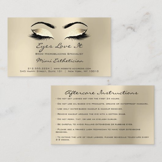 Instructies voor de nazorg - Lashes Champaigne Gol Visitekaartje (Voorkant / Achterkant)