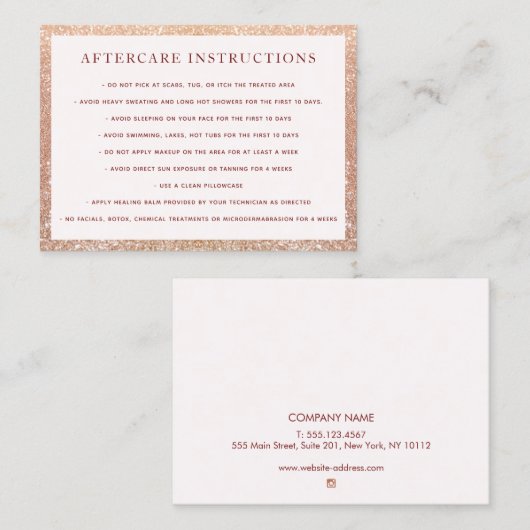 Instructies voor de nazorg van microflessen Glitte Visitekaartje (Voorkant / Achterkant)