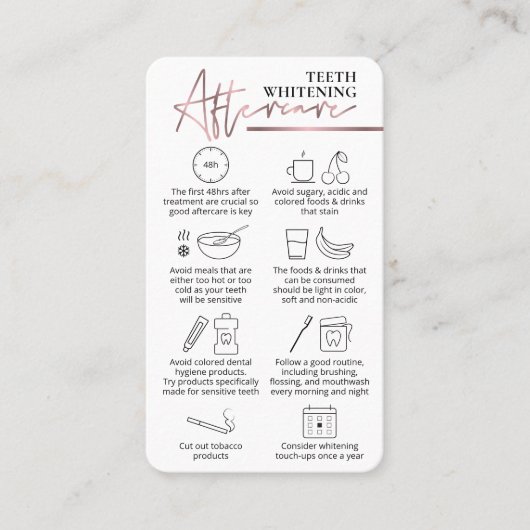Instructies voor de teeth Whitening Roze Rose Gold Visitekaartje (Voorkant)