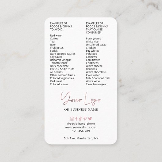 Instructies voor de teeth Whitening Roze Rose Gold Visitekaartje (Achterkant)