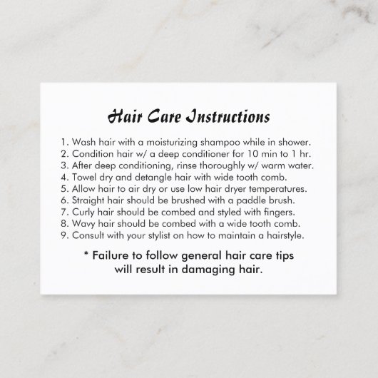 Instructies voor de verzorging van roze en zwarte visitekaartje (Achterkant)