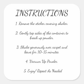 Instructies voor deodorizer voor tapijt vierkante sticker
