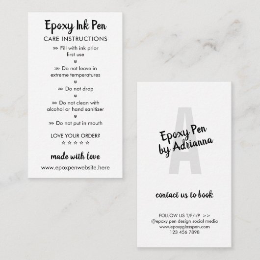 Instructies voor gebruik van Epoxy Pen Notitiekaartje (Voorkant / Achterkant)