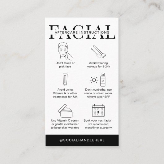 Instructies voor gezichtsstoornissen Minimale esth Visitekaartje (Voorkant)