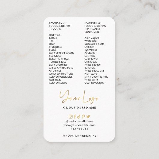 Instructies voor het geven van witwerk en gouden z visitekaartje (Achterkant)